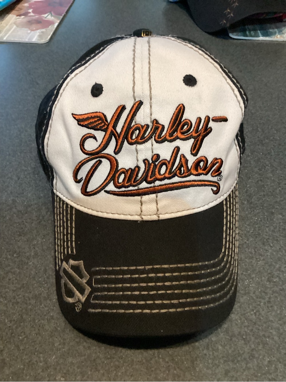 Harley-Davidson Black, White & Orange Embroidered Baseball Cap